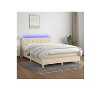 vidaXL Boxspring met matras en LED stof crÃmekleurig 140x200 cm3133882 Blanc G