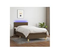 vidaXL Sommier tapissier et matelas et LED Marron foncé 90x200cm Tissu