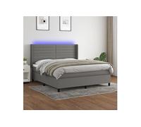 vidaXL Sommier tapissier et matelas et LED Gris foncé 160x200 cm Tissu