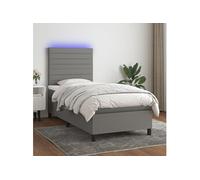 vidaXL Sommier tapissier avec matelas et LED Gris foncé 90x190cm Tissu
