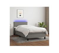 vidaXL Sommier tapissier avec matelas et LED Gris foncé 90x200cm Tissu
