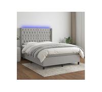 vidaXL Sommier tapissier et matelas et LED Gris clair 140x190 cm Tissu