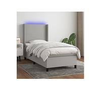 vidaXL Sommier tapissier avec matelas et LED Gris clair 90x190cm Tissu