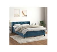 vidaXL Lit à sommier tapissier et matelas Bleu foncé 140x190cm Velours