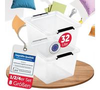 BOXXivo Boîtes de rangement avec couvercle 32 L - Lot de 2 - boîtes de rangement sans BPA et compatibles alimentaire - caisses de rangement avec couvercle