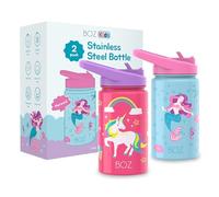 BOZ Gourde Isotherme Enfant avec Paille 414ML, Bouteille d'Eau Anti-fuite pour Boisson Chaude ou Froide | Gourde Inox à Double Paroi Isolante et Motif Anti-rayures Avec Poignée (Licorne/Sirène)