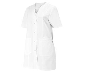 BP 1640-485-21-52n Casaque pour femme, manches 1/2, col en V avec bouton pression, mélange de tissus 215,00 g/m², blanc, 52n