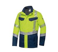 BP 2208-590-6614-52/54L Veste de travail pour homme, col montant, fermeture éclair dissimulée et bouton pression, 265 g/m², jaune d'avertissement/bleu nuit, 52/54 l