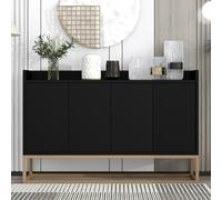 BPKADHY Buffet de Cuisine Rangement Noir et Bois 4 Portes Enfilade Bas Armoire Commode Salon pour Maison, Salon, Cuisine, Salle à Manger, Bureau (Noir)