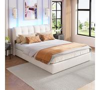 BPKADHY Lit rembourré 140 x 200 cm avec espace de rangement - Lit de rangement hydraulique avec coffre de lit, lit double avec tête de lit LED, cadre de lit avec sommier à lattes pour adultes, velours