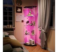 BPKADHY Vitrine d'angle en verre avec éclairage LED, moderne en verre, debout, pour objets de collection, livres, vin, 4 étagères en verre et 1 porte verrouillable, 162 x 60 x 42,5 cm, noire