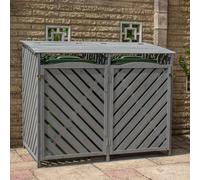 BPS® Deluxe Boîte de rangement en bois | Cachette pour poubelle à roulettes en plein air | Grand stockage de déchets pour jardin | Gris | Double
