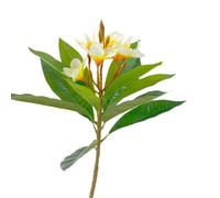 BQEE Branches de Plumeria artificielles, 3 tiges de 60 cm, fleurs tropicales au toucher réaliste avec 12 feuilles, faux frangipanier pour mariage hawaïen, décoration de maison et de table (jaune)