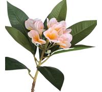 BQEE Branches de Plumeria artificielles, 3 tiges de 60 cm, fleurs tropicales au toucher réaliste avec 12 feuilles, faux frangipanier pour mariage hawaïen, décoration de maison et de table (rose)