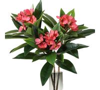 BQEE Branches de Plumeria artificielles, 3 tiges de 60 cm, fleurs tropicales au toucher réaliste avec 12 feuilles, faux frangipanier pour mariage hawaïen, décoration de maison et de table (rouge)