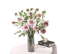 BQEE Lot de 3 fleurs de scabiosa artificielles Atropurpurea en soie - 60 cm de hauteur - Longue tige - Pour décoration de maison, mariage, restaurant, hôtel - Rose clair
