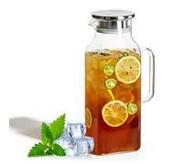 Bqkroa Carafe en verre de 2000 ml : carafe à eau chaude/froide avec couvercle, carafe à eau pour eau chaude, eau froide, thé glacé, lait, carafe à eau carrée en verre avec bec en V pour cuisine et