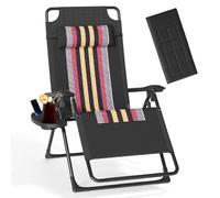 BQSWYD Chaise longue pliable et réglable, résistante aux intempéries, avec appui-tête et porte-gobelet, jusqu'à 150 kg, pour extérieur, balcon, plage (rayures)