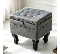 BQSWYD Tabouret avec espace de rangement en velours, petit repose-pieds avec espace de rangement, tabouret avec pieds en bois stables et couvercle, 44 x 37,5 x 42 cm, pour salon, dressing, chambre à