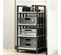 BQZKTVED 3/4 Niveaux Étagère Ajustable Meuble HiFi, Structure Solide en Bois Acier, Design Moderne, Étagères Audio-Vidéo d'Équipement Audio, pour Salon, Salle de Jeux, Bureau(Black B,4 Tier)