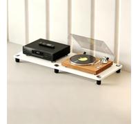 BQZKTVED Etagère HiFi 1-4 Niveaux Métal Bois, Meuble Audio Stable, Gain de Place pour Salon，Rangement pour Platine Vinyle, Ampli, Home Cinéma(D,1Tier)
