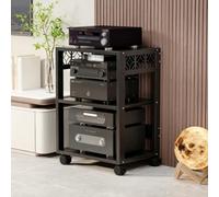 BQZKTVED Meuble Hi-FI 2/3/4/5 étages à roulettes, étagère Audio modulable Hauteur réglable, Structure métal et Bois pour ampli, Platine Vinyle Console, Salon & Salle de Jeu(Black19.69,3Tier)
