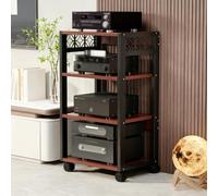 BQZKTVED Meuble Hi-FI 2/3/4/5 étages à roulettes, étagère Audio modulable Hauteur réglable, Structure métal et Bois pour ampli, Platine Vinyle Console, Salon & Salle de Jeu(Brown21.65,4Tier)