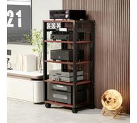 BQZKTVED Meuble Hi-FI 2/3/4/5 étages à roulettes, étagère Audio modulable Hauteur réglable, Structure métal et Bois pour ampli, Platine Vinyle Console, Salon & Salle de Jeu(Brown21.65,5Tier)