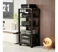 BQZKTVED Meuble Hi-FI 2/3/4/5 étages à roulettes, étagère Audio modulable Hauteur réglable, Structure métal et Bois pour ampli, Platine Vinyle Console, Salon & Salle de Jeu(Black21.65,5Tier)