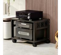 BQZKTVED Meuble Hi-FI 2/3/4/5 étages à roulettes, étagère Audio modulable Hauteur réglable, Structure métal et Bois pour ampli, Platine Vinyle Console, Salon & Salle de Jeu(Black19.69,2Tier)