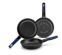 BRA Advanced | Lot de 3 poêles à frire en fonte d'aluminium avec revêtement antiadhésif, 20|24|28 cm, sans , renforcées, excellentes performances et résistance aux rayures, adaptées à l'induction