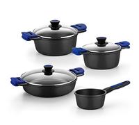 BRA Advanced | Batterie de cuisine 7 pièces en fonte d’aluminium | tous feux dont induction, Sans PFOA, revêtement antiadhésif, Noir, Bleu