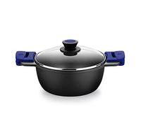 BRA Advanced | Faitout Haut 24 cm, Fonte D'Aluminium | Noir, Antiadhésif Profile Renforcé sans PFOA, Couvercle en Verre et Anses en Silicone Démontables, Bleu