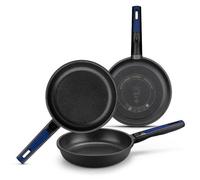 BRA Advanced | Lot de 3 poêles à frire en fonte d'aluminium avec revêtement antiadhésif, 20|24|28 cm, sans , renforcées, excellentes performances et résistance aux rayures, adaptées à l'induction