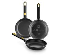 BRA Daily Pro | Lot de 3 poêles en fonte d'aluminium, 20–24–28 cm, revêtement antiadhésif triple couche sans , adaptées à tous les types de cuisinières et à l'induction, couleurs : noir et jaune