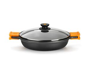 BRA Efficient | Faitout Bas 40 cm , Fonte D'Aluminium, avec Antiadhésif Platiunm Plus sans PFOA, avec Couvercle en Verre et Anses en Silicone Démontables, Tous Feux Dont Induction