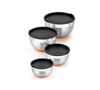 BRA Efficient | Lot de 4 Bols en Acier Inoxydable 18/10 12|16|20|24 cm 0,4 L, Base en Silicone, Couvercles Inclus