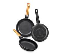 BRA Efficient Orange | Set 3 Poêles 20-24-28 cm, Fonte d’Aluminium avec Revêtement Antiadhésif Platinum Plus sans PFOA, Compatible Tous Feux Dont Induction