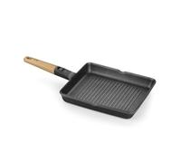 BRA Market | Bande de gril 28 cm, fonte d’aluminium, poignée amovible en bois naturel, tricouche antiadhésive sont PFOA, adaptée à tous les types de cuisines, y compris à induction