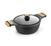 BRA Market | Casserole Haute 32 cm, en fonte d'aluminium, antiadhésive ultra renforcée sans PFOA, adaptée à tous types de feux et induction, noire