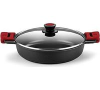 BRA Premiere - Casserole basse 36 cm, Fonte d'aluminium, triple épaisseur, revêtement anti-adhésif renforcé, 2 poignées de silicone amovible, compatible tous feux y compris induction, couleur rouge