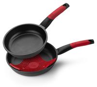 BRA Premiere | Lot de poêles en fonte d'aluminium de 20 et 24 cm avec revêtement antiadhésif, adaptées à tous les types de cuisinières, y compris l'induction, avec dessous-de-plat, rouge, 20|24 cm