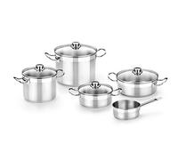 BRA Profesional | Batterie, 5 Pièces, Acier Inoxydable 18/10 avec Couvercles en Verre, Compatible Tous Feux Dont Induction