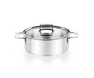 BRA Signature | Casserole avec couvercle 24 cm, inox 18/10, sans antiadhésif, résistante à l'usure, triple fond pleine induction