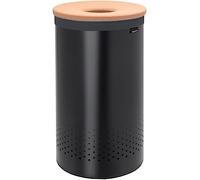 Brabantia - Corbeille à Linge - Couvercle en Liège - Portable Sac à Linge - Corbeille avec des Orifices de Ventilation - Pas de Rayures - Résistants à la Corrosion - Noir mat - 60 L