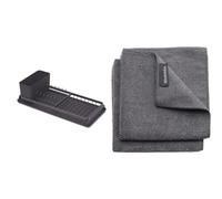 Brabantia Égouttoir à Vaisselle, bac d'égouttage, Facile à Nettoyer et Panier à Couverts Amovible & Microfiber Torchon (Lot de 2), Gris Foncé, 30 x 30 x 0,5 cm
