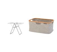 Brabantia Etendoir à Linge HangOn - Noir - 403408, 20 mètres De Sechage & Panier à Linge Pliable - Bord en Bambou - Multi-Fonctionnelle Stockage