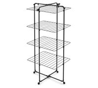 Brabantia HangOn Tower Drying Rack, 30 m (noir mat), séchoir à linge pliable, séchoir sur pied peu encombrant avec roulettes et crochets de suspension