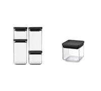 Brabantia Kit de 4 Bocaux Carrés, 2 x 0.7 Litre and 2 x 1.6 Litre, Couvercle Gris Foncé Taille Unique (BRAA3) Bocal Carré 0.7 Litre, Couvercle Gris Foncé