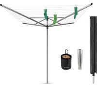 Brabantia Lift-O-Matic Advance étendoir à linge rotatif 50 m avec ancrage métallique au sol, housse de protection et sac à pinces à linge, gris métallisé